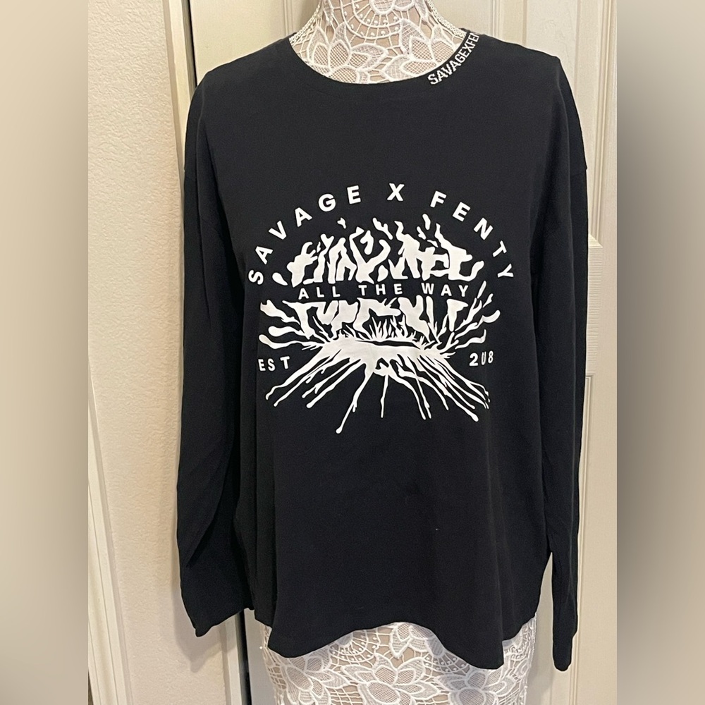 Savage X Fenty Rihanna F-Off T-Shirt Longsleeve Black Size L